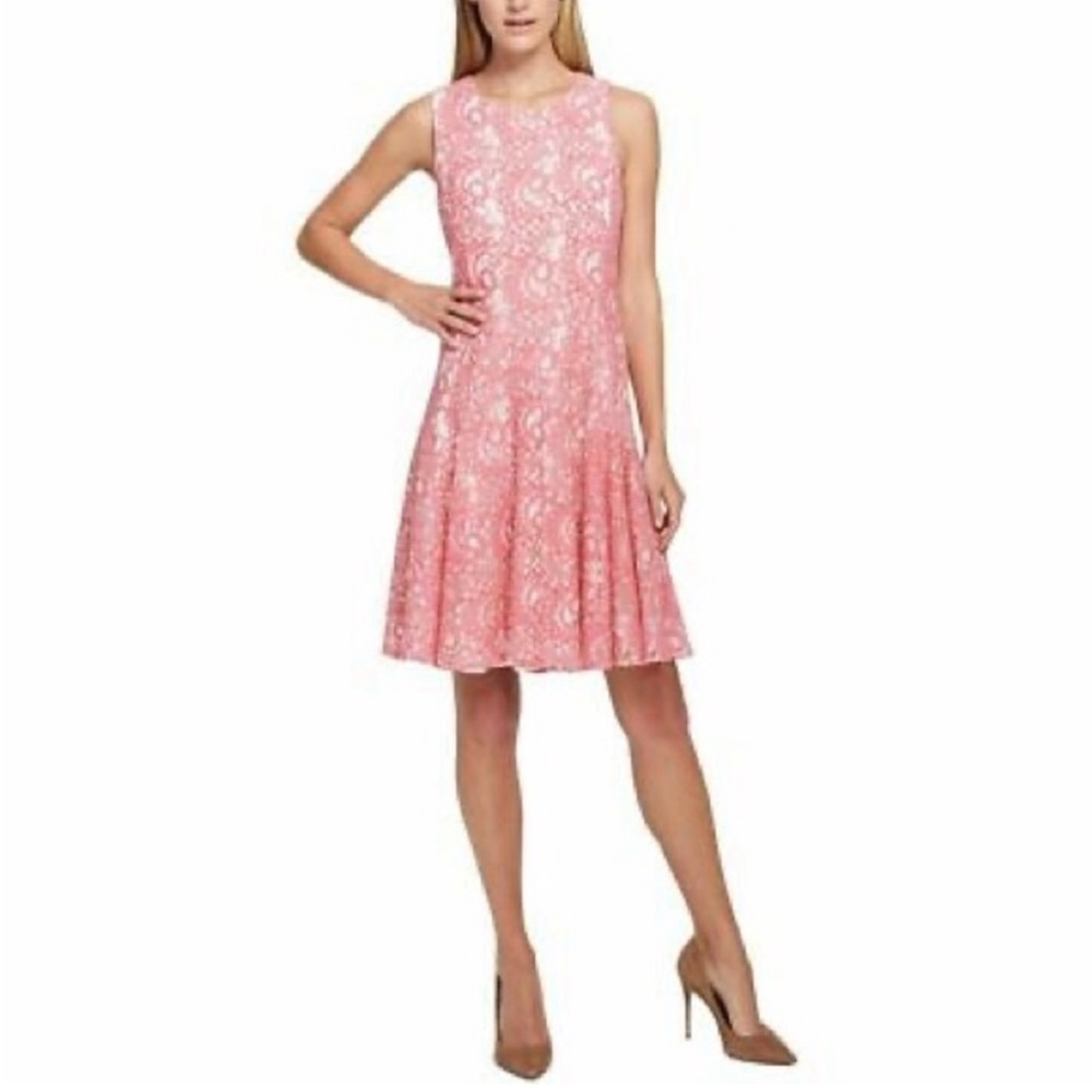 New With Tags Tommy Hilfiger Coral Pink and White Lace Sheath Dress Size 18